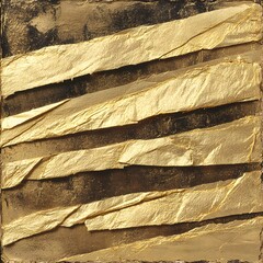 Abstract Gold Foil Texture Art Background, Metallic Golden Stripes on Dark Brown Canvas