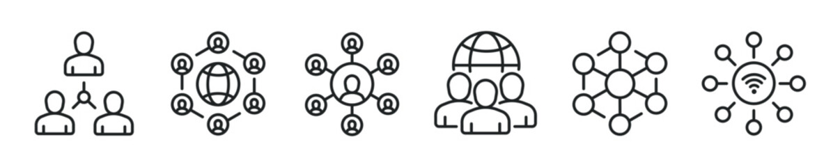 Network and connection thin line icon set. Web minimal editable stroke icons