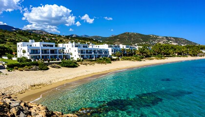 Obraz premium Beachfront resort complex. Sunny Mediterranean scenery