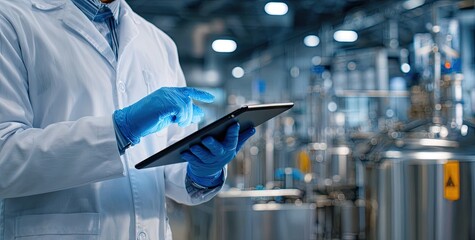Industrial Worker Using Tablet in Modern Factory.