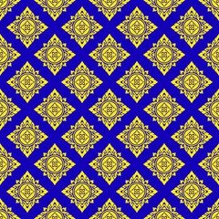 Exquisite Thai Pattern: A mesmerizing, symmetrical Thai pattern with gold ornaments on a deep blue background, offering a rich cultural aesthetic.