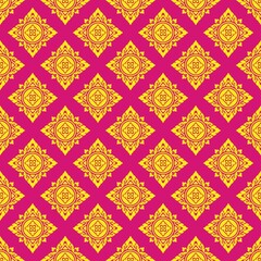 Ornate Textile Pattern: A vibrant and intricately designed repeating textile pattern, showcasing symmetrical geometric shapes in rich hues.