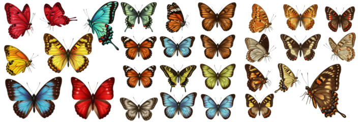 Set of all sorts of butterfly illustrations isolated on white background PNG. Colorful hand-drawn and digital butterflies, nature art, floral decoration, tropical insects, and creative vector cutout