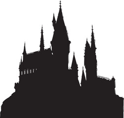 Fototapeta premium Mysterious Castle Silhouette with Towers and Turrets Fantasy Architecture and Dark Majesty a Timeless Landmark for Dark Tales