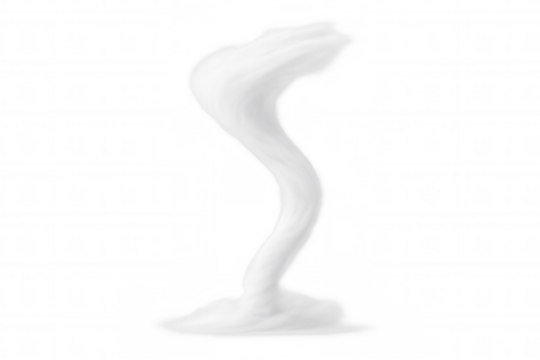 Powerful white tornado spiraling downward, swirling dust and debris against transparent background