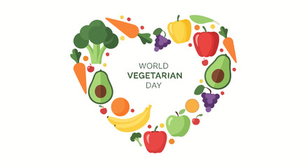Wholesome Heart of Vegetables and Fruits for World Vegetarian Day Celebrations and Promoting Healthy Eating Habits and Vegetarian Lifestyle