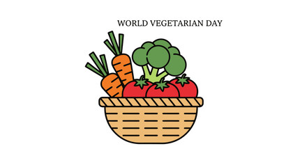 Celebrating World Vegetarian Day with a Colorful Basket of Fresh Vegetables. Ideal for promoting healthy eating, vegetarianism, and dietary awareness campaigns.