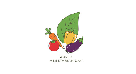 Minimalist Vector Illustration Celebrating World Vegetarian Day with Colorful Vegetables, Ideal for Promoting Health, Awareness, and Vegan Lifestyle Choices.