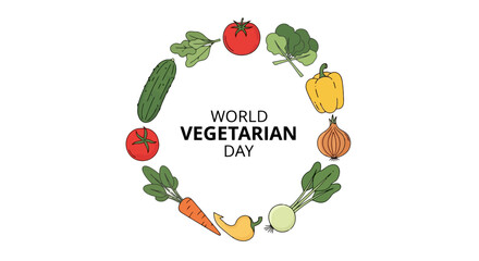 Festive World Vegetarian Day Illustration Featuring Fresh Vegetables in a Circular Design for Promoting Healthy Eating and Vegan Awareness Campaigns.