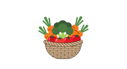 Fresh Vegetables in Woven Basket Illustration for Nutrition Promotion and Healthy Eating. Ideal for food blogs, diet plans, or promoting local farmer's markets.