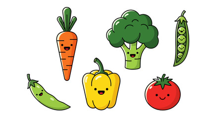 Adorable Cartoon Vegetables Set for Children's Educational Resources and Healthy Eating Promotion, Suitable for School Projects and Nutritional Awareness Campaigns