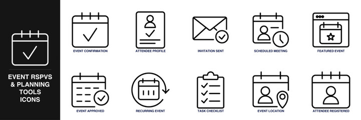 Event RSVPs & planning tools Line Icon Set