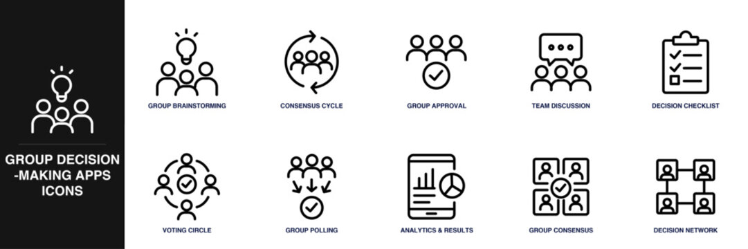 Group decision-making Apps Line Icon Set
