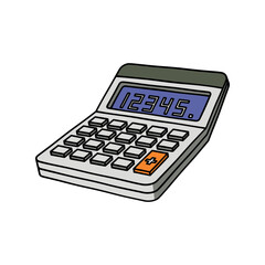 Calculator displaying numbers on a white background. Color stylized illustration. Vector graphics. Computer technology.
