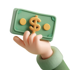 3D Render of Cash and Dollar Symbol in Hand