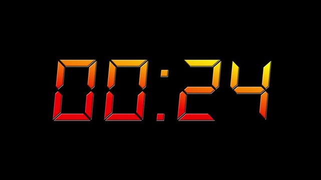 30 Second Digital Countdown Timer Animation gradient font on black screen 4k
