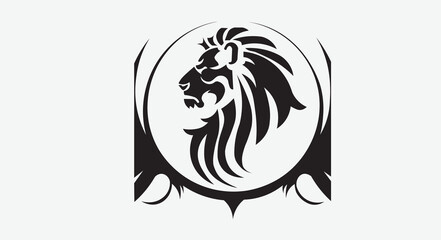 Majestic lion head silhouette isolated on white background, showcasing its powerful mane and fierce expression, a symbol of strength and courage