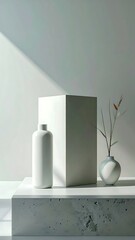 White Bottle, Box, and Vase Still Life.