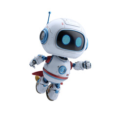 Futuristic AI Robot Flying with Jet Boosters
