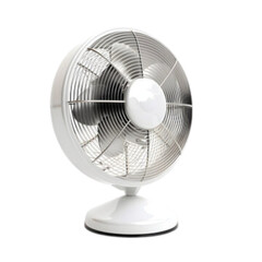 White retro desk fan isolated on white background