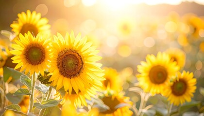 Fototapeta premium Sunflowers shine with bokeh.