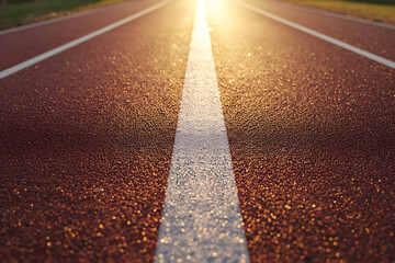 Sunlit Running Track, Close-Up of Lanes and Texture, Symbolizing Motion, Achievement and Potential