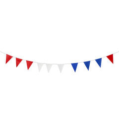 Fototapeta premium Festive triangular pennants of red white and blue suspended against dark backdrop a celebration