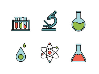  Laboratory Test Tubes, Microscope and Chemistry Icons