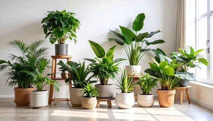 Fototapeta premium assortment of vibrant green houseplants in a bright room