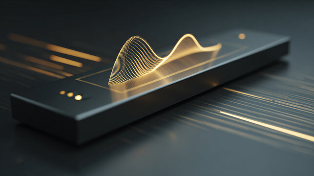 Black Audio Device with Golden Sound Wave