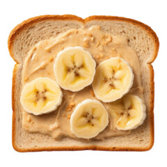 Peanut butter and banana sandwich on toast, isolated on white background