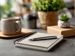 Writing Action with Notebook and Pen in Cozy Home Office Environment