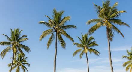 Naklejka premium Palm trees reaching towards the sky with clear blue sky