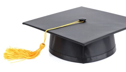 Graduation cap on white background