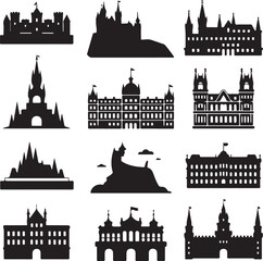 Fototapeta premium Collection Of Stylized Castle And Building Silhouettes architecture medieval