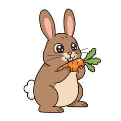 Obraz premium A cartoon brown rabbit eating a carrot