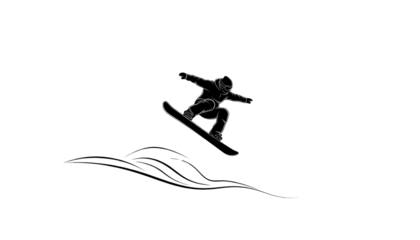Dynamic Snowboarder Silhouette Catching Air on a Snowy Mountain Landscape against Dark Backdrop Creating Striking Contrast for Winter Sports Enthusiasts and Action Illustrations