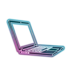 A glowing laptop with a modern design, symbolizing digital technology, work, and online services