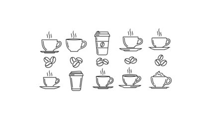 Minimalist Coffee Illustration Set Line Art Style Collection of Beverage Icons and Beans for Cafes and Restaurants Menu Design Elements