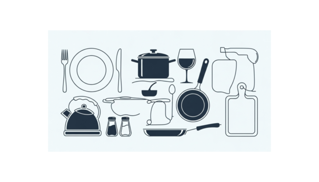 Kitchen Utensils and Cookware Seamless Pattern Vector Illustration Background Food Preparation Tools Dinnerware and Cooking Appliances for Culinary Themes Restaurant Decor and Design Elements