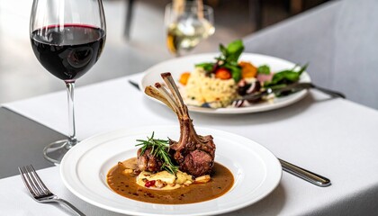 Grilled Race of New Zealand lamb with Rosemary Sauce International food at hotel