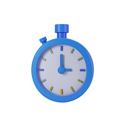 3D rendering of a blue stopwatch, cartoon plastic glossy style, smooth rounded edges