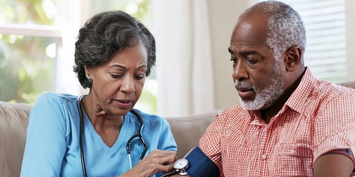 A senior citizen checking their blood pressure at home