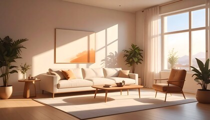 Modern Beige Living Room with Natural Light.