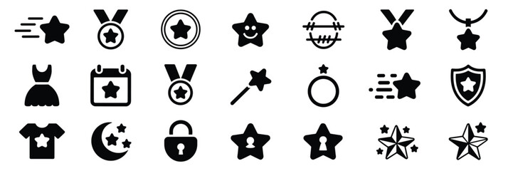 Star Symbol Silhouette Icon Set &ndash; Black Icons for Fantasy, Fashion, Awards, and Celestial Themes