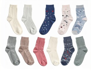 set of warm wool socks isolated on white 