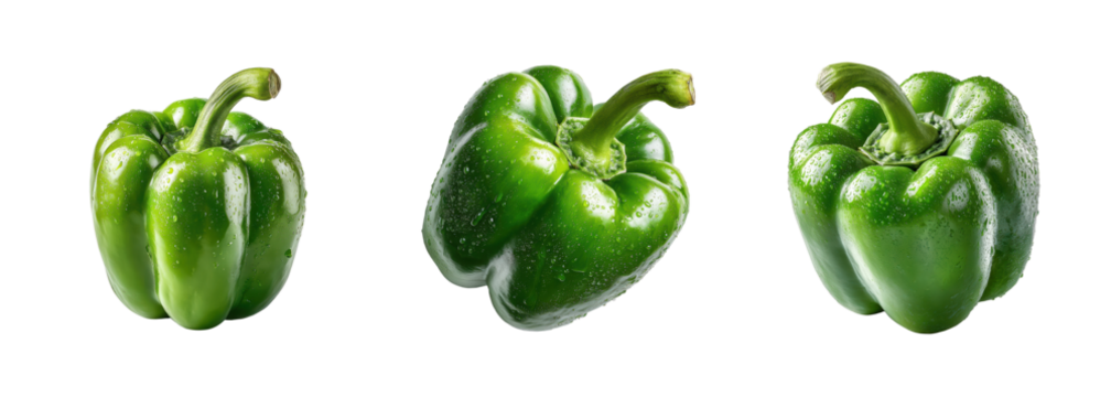 Fresh Green Bell Peppers, PNG set, Isolated on Transparent backround