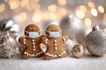 Gingerbread Men with Masks - A Pandemic Christmas Scene.