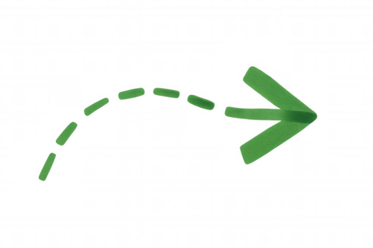 Green directional arrow with dashed outline pointing rightward, transparent background highlighting navigational graphic element