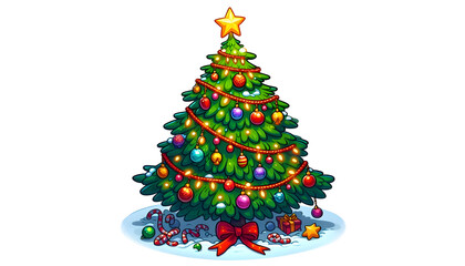 Bright Cartoon Christmas Tree with Shining Decorations